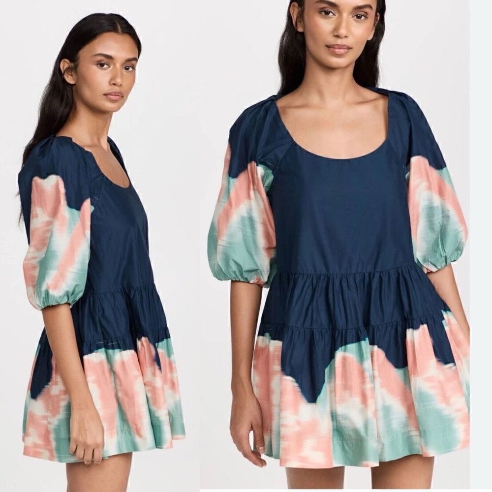 Jonathan Simkhai Standard Midnight Multi Dip Dye Cotton Mini Dress Sz L NWT $375
